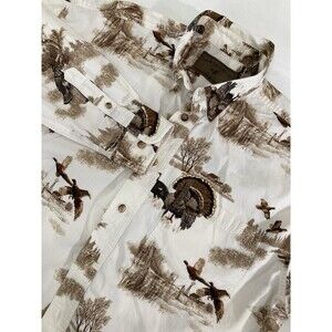 North River Shirt Men’s L White Brown Turkey Novelty Print Button Down Casual